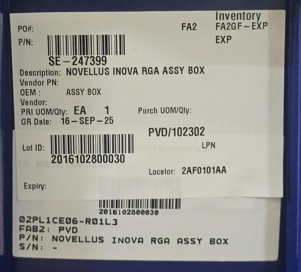 NOVELLUS INOVA RGA ASSY BOX